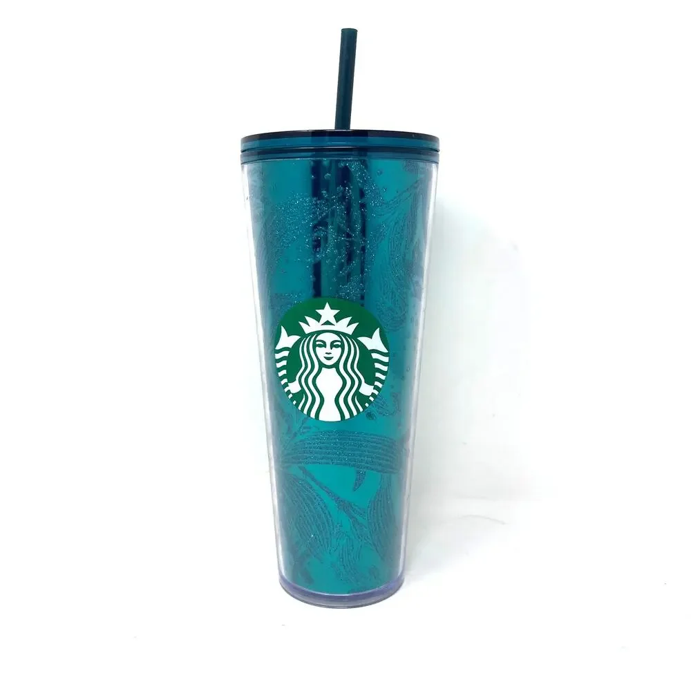 Starbucks Holiday 2021 Venti Green Acrylic Glitter Cold Tumbler with Straw‎ NEW